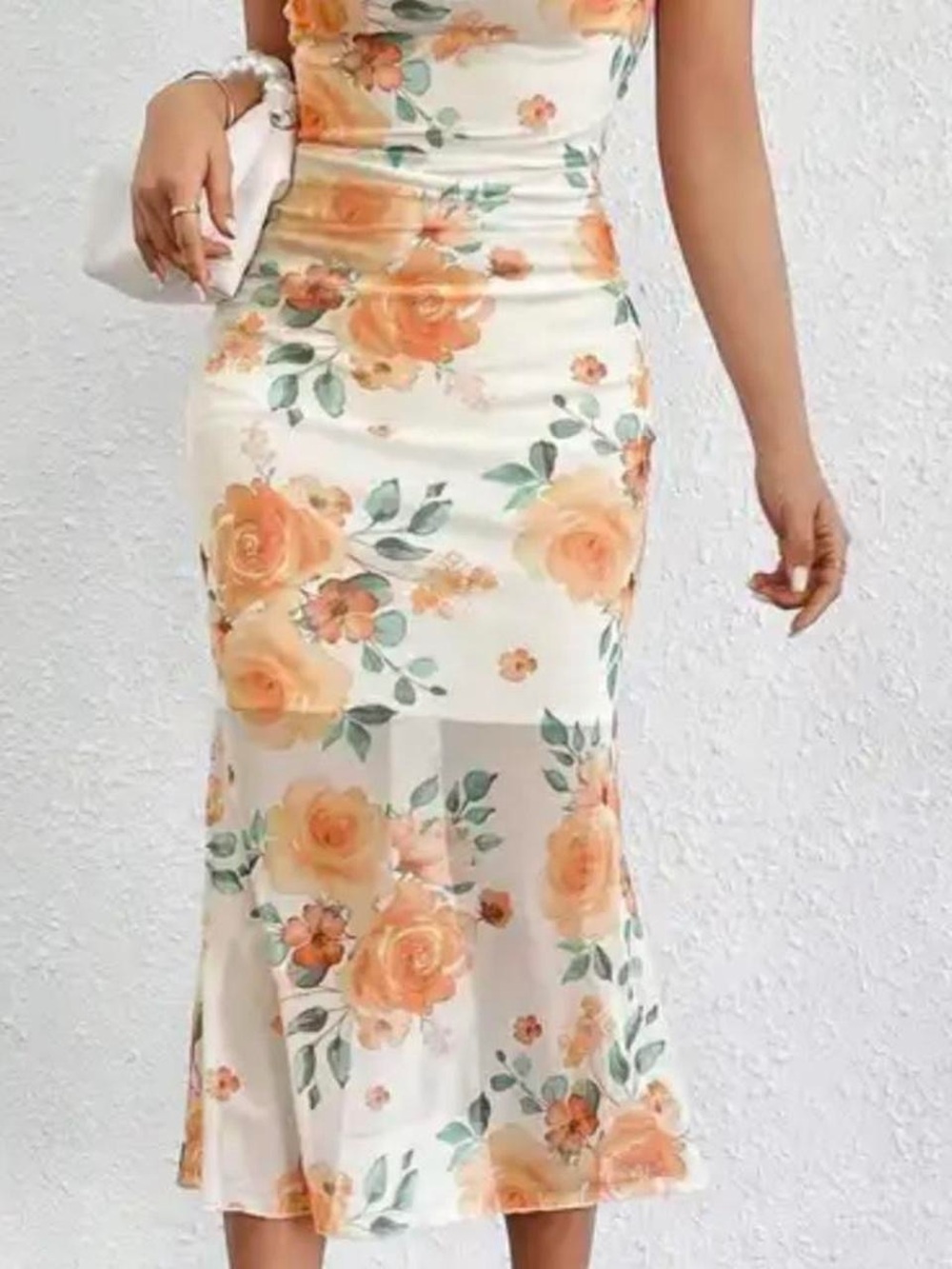 Floral Midi Skirt in Peach Rose